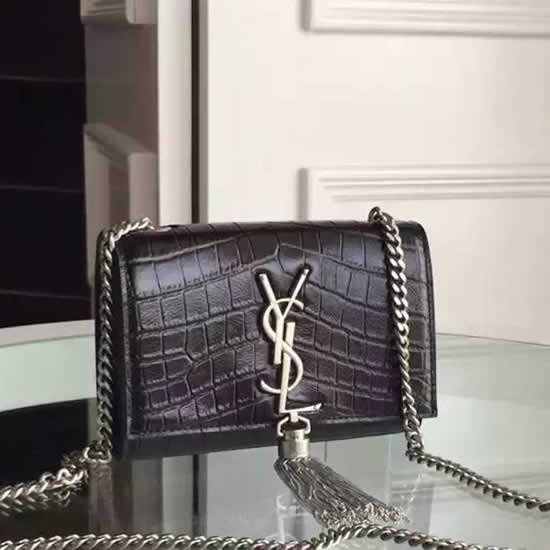 Replica Saint Laurent Small Monogram Tassel Satchel In Black Crocodile Leather Handbags